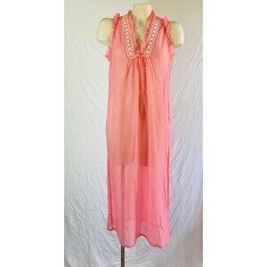 Barbiecore Bright Pink Vtg Nightgown W/ Lace and Waffle Weave Pattern Medium